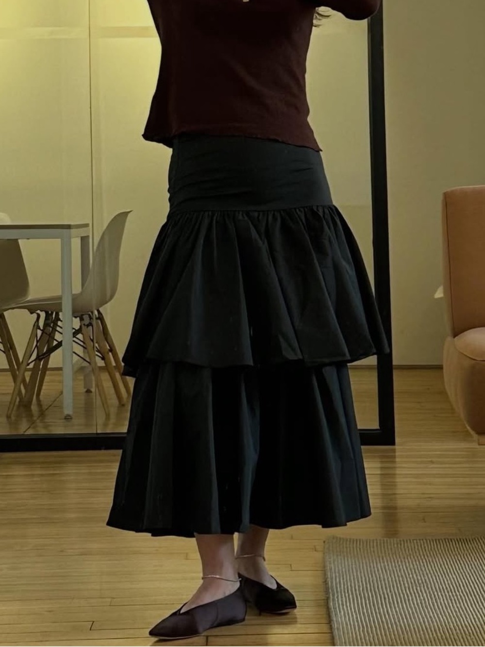 Loeffler Randall Sora Double Tiered Black Skirt